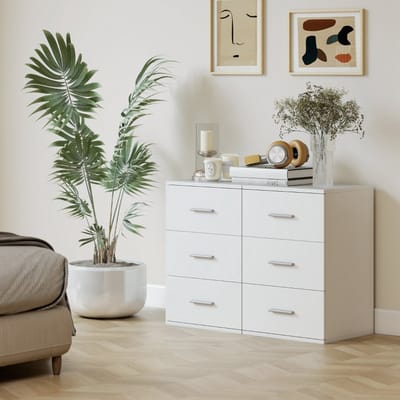 REDOM - Nachtkastje met 3 lades - Grote opbergruimte - Melamine gecoat oppervlak - Moderne stijl - Slaapkamer - MDF - Wit - 40 x 35 x 60 cm
