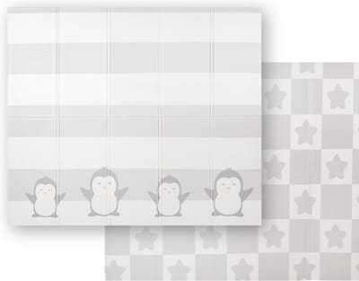 KiddyMoon Speelmat baby tweezijdige 180x200x1 cm - Opvouwbaar -Schuimmat Kindvriendelijk - Ideaal Voor Binnen - Antislipmat voor kinderen - Speelkleed groot - Vioermat foam - Witte pinguïn