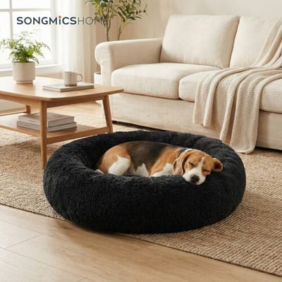 JOYFURNOS Ochama pluche donut-hondenmand met afneembare en wasbare hoes, zwart, 80 x 20 cm, langharig pluche