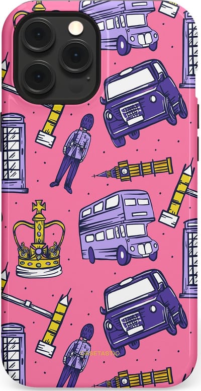 Casetastic Hoesje Geschikt voor Apple iPhone 12 Pro Max Magsafe - Stijlvolle Beschermende Duo-layer Case - Brits London Roze Avontuur - Londen