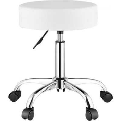VEVOR Ronde zadelkruk, rolkruk, draagvermogen 204 kg, in hoogte verstelbaar (55-71 cm), draaikruk, werkkruk, draaibare zadelstoel van PU-leer, geschikt voor salon, spa, massagekliniek, wit