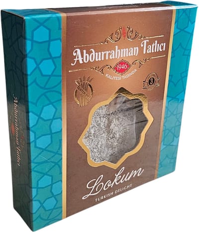 Abdurrahman Tatlici Cezerye met hazelnoot kokos Turks fruit ( glutenvrij ) 200 g - Abdurrahman Tatlıcı Cezerye fındıklı hindistan cevizli lokum (glutensiz) 200 gr - Abdurrahman Tatlici Cezerye with hazelnut coconut Turkish delight (gluten-free) 200 g