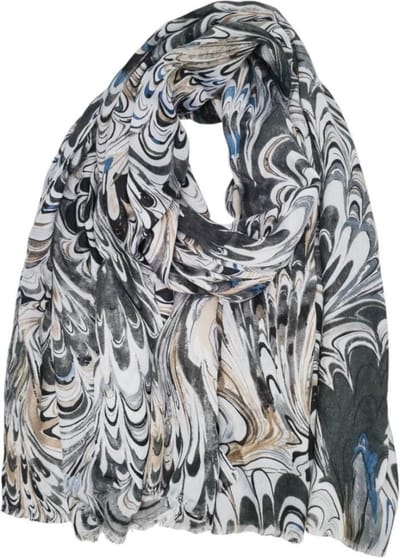 Lange dames sjaal Carina fantasiemotief zwart grijs bruin blauw antraciet