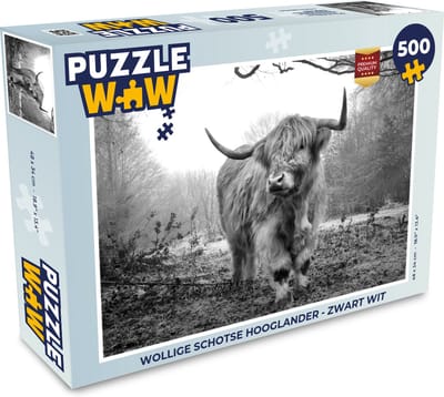 Puzzel Schotse Hooglander - Bos - Mist - Koe - Dieren - Natuur - Legpuzzel - Puzzel 500 stukjes