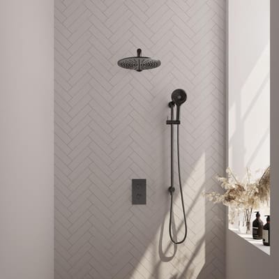 Brauer Gunmetal Edition Thermostatische Regendoucheset Inbouw - Hoofddouche 30 cm - Rechte Wandarm - 3 Weg - Handdouche 3 Standen - Doucheslang - Geintegreerde Glijstang - Gunmetal