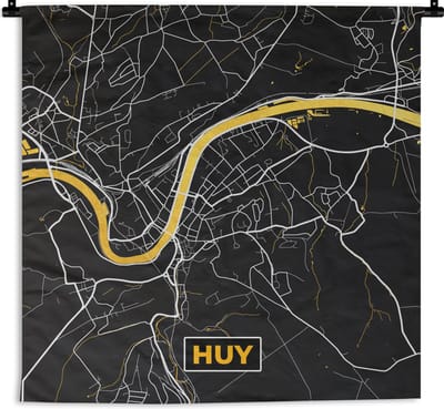 Wandkleed - Wanddoek - Plattegrond - Stadskaart - Huy - Goud - Kaart - 180x180 cm - Wandtapijt