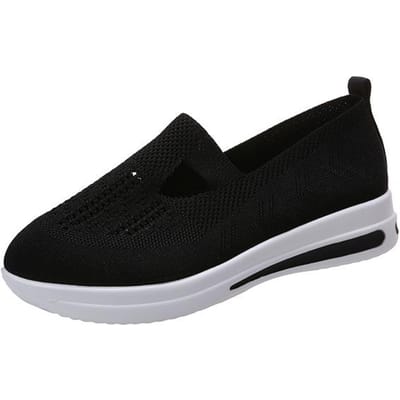 Chaussures de sport en maille pour femmes, mocassins tricotés, baskets à plateforme ajourées, semelles épaisses, chaussures plates à enfiler 35 noir