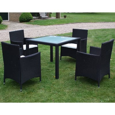 vidaXL - 5-delige - Tuinset - met - kussens - poly - rattan - zwart