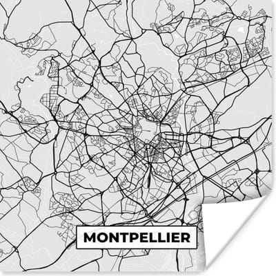 Poster Kaart - Stadskaart - Frankrijk - Montpellier - Plattegrond - 100x100 cm XXL