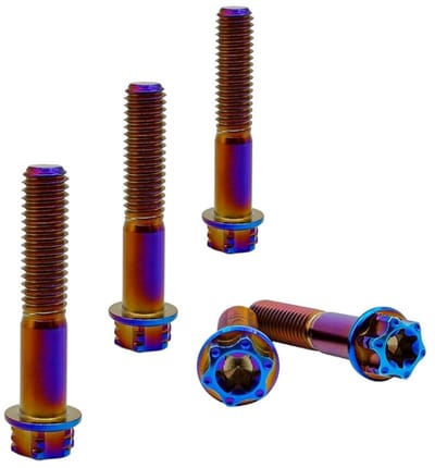 Titanium Bolts M8 x 1.25 x 25mm - Titanium Screws Torx - Motorcycles Hex Head Dual Drive Burned Blue Titanium Flange Screw - 5 Pieces