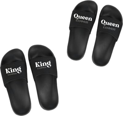 Slippers Dames en Heren - Koppel goals slippers - Persoonlijke slippers King en Queen datum in romeinse cijfers - Slippers voor hem en haar - Wit/Zwart - 35/36 t/m 45/46 - Graag de maten doorgeven via de mail
