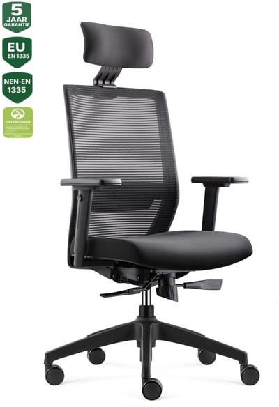 BENS 850ZH-Ergo-3 - Ergonomische Bureaustoel - Bureaustoelen voor volwassenen - Kantoorstoel - Incl. Hoofdsteun - GREENGUARD GOLD - NEN-EN1335 & ARBO normen