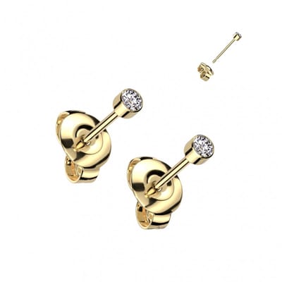 Oorbellen titanium steentje CZ 0.8x6x3 - goud - LMPiercings