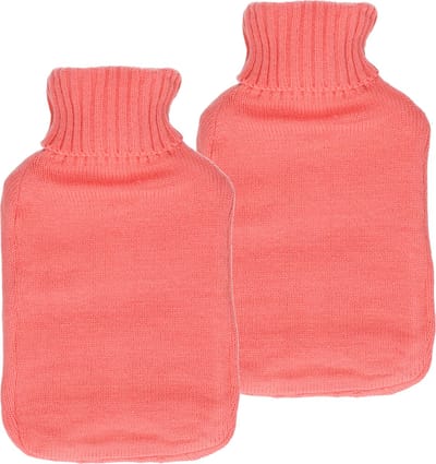 DID Warmwaterkruik met gebreide hoes - 2x - roze - 2L - kruiken voor warme voeten/lichaam