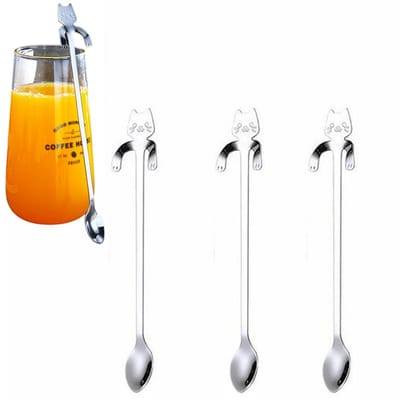 3 stuk zilveren kattenlepels en koffielepels - schattige kattenvorm - roerlepel voor desserts - lepel voor drankjes/milkshakes - 17*2.50*1cm - Geschikt voor het dagelijks roeren van desserts, drankjes en milkshakes - Zilver.