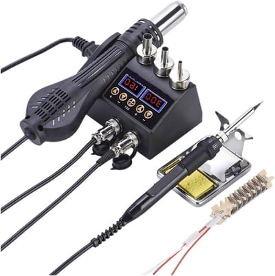 Soldeerstation 2-in-1 - Hete Lucht - Elektronica Reparatie - Dubbel LCD Display - 750W - Zwart
