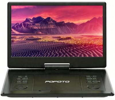 15,7 inch Draagbare dvd-speler met 14,1 inch HD draaibaar scherm, 6 uur oplaadbare batterij, ondersteuning voor Sync TV, USB, SD-kaart en meerdere schijfformaten, dubbele luidspreker