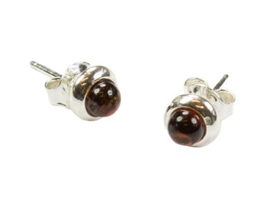 Zilveren knop oorbellen Barnsteen / Amber 925 zilver