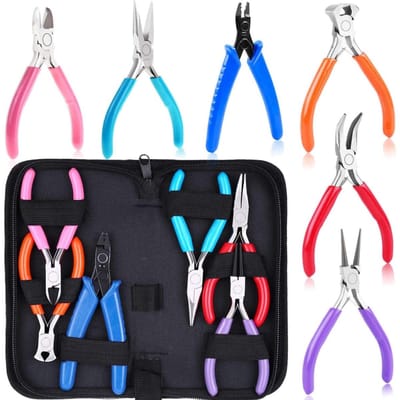 GELLDG Tangenset - Sieradentangenset - Inclusief punttang, boogtang, rondbektang, kleine diagonale tang, kniptang en kettingtang - Geschikt voor het maken van sieraden - 6-delige set