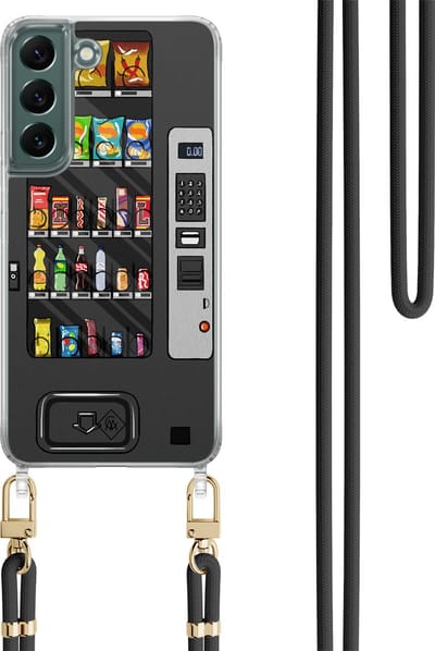 Casimoda® hoesje met koord - Geschikt voor Samsung S22 - Snoepautomaat - Afneembaar koord - TPU/polycarbonaat - Zwart