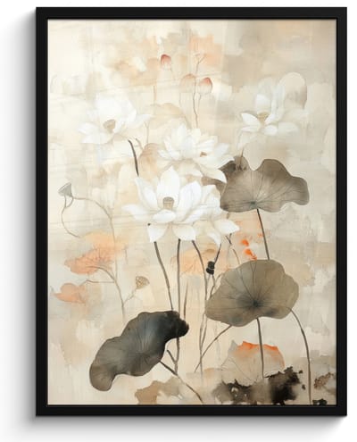 Poster in lijst - Fotolijst 60x80 cm - Posters - Bloemen - Japandi - Wabi sabi - Posterlijst zwart - Decoratie - Wanddecoratie woonkamer - Muurdecoratie slaapkamer