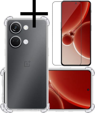 Hoesje - Met Screenprotector - Geschikt voor OnePlus Nord 3 - Sterk & Shockproof - Siliconen Case - Back Cover - Telefoon Hoes - Shock Proof - Transparant