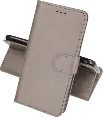 LuxeBass Hoesje geschikt voor Oppo Reno 5 - Boekhoesje met kaartvakken - Grijs gsm hoesje - telefoonhoes - telefoonhoesjes