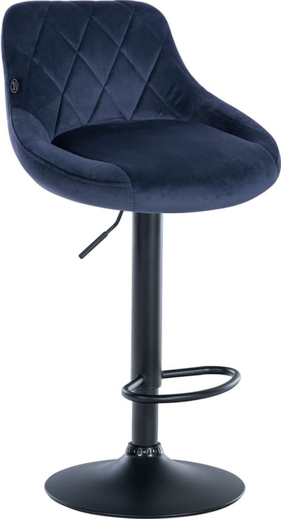 CLP Lazio Barkruk - Met rugleuning - Voetsteun - Velvet - Fluweel - zwart/blauw