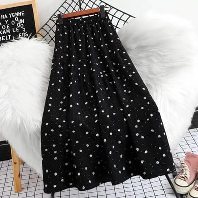 Bloemenrok Chiffon Bedrukte A-lijn Rok Dames Zomer Grote Swing Rok Kleine Bloemenrok Polka Dot Rok Middellange Lengte 4XL
