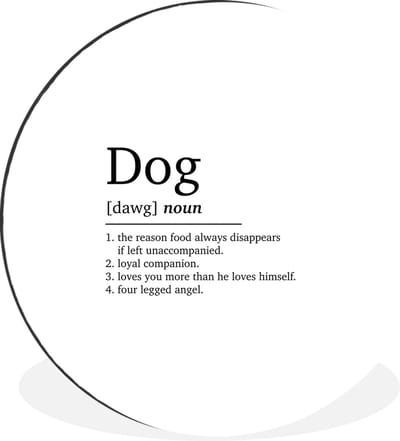 WallCircle - Wandcirkel - Muurcirkel - Spreuken - Dog - Woordenboek - Hond definitie - Dieren - Quotes - Aluminium - Dibond - 30x30 cm - Binnen en Buiten