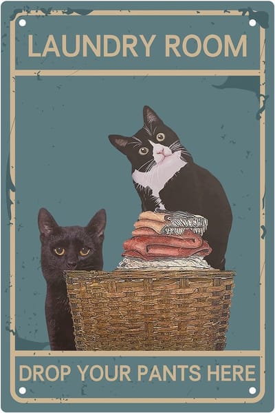 Allecto - Grappige Poster - Retro Wanddecoratie - Zwart - Katten Bord - Badkamer Decoratie - Muurkunst voor Thuis - 30 x 20 cm