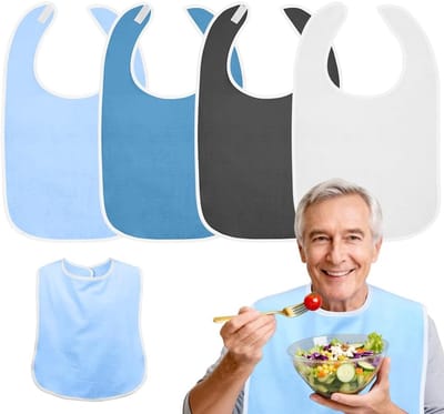 Wasbare en herbruikbare slabbetjes voor volwassenen, 4 stuks slabbetjes met verstelbare haak en lus, voor senioren, vrouwen, mannen, gehandicapten, waterbestendig, 75 cm x 45 cm