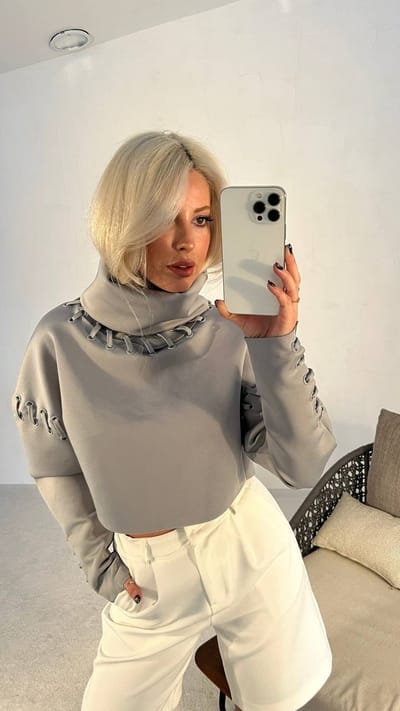 Sweater Met Details/Grijs/Sirmaza