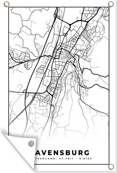 Muurdecoratie Plattegrond - Kaart - Revensburg - Stadskaart - 120x180 cm - Tuinposter - Tuindoek