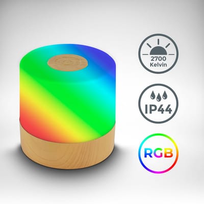B.K.Licht - Oplaadbare RGB mini Tafellamp - met USB-C - draadloos - met kleurverandering - buitenlamp - 7x7 cm - houtkleurig