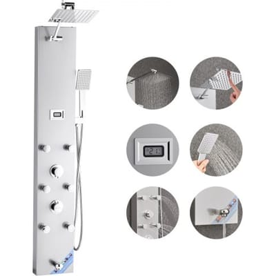 VEVOR Douchepaneeltorensysteem met regendouchekop, (124 cm) geborstelde roestvrijstalen douchekolom, aan de muur bevestigd regenmassagesysteem, met handdouche en 6 kleine massagejets