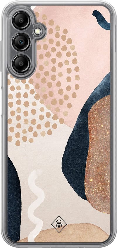 Casimoda® hoesje - Geschikt voor Samsung Galaxy A14 5G - Abstract Dots - 2-in-1 case - Schokbestendig - Geometrisch patroon - Verhoogde randen - Bruin/beige, Transparant