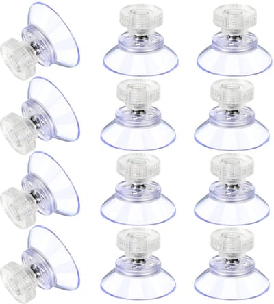 12-delige set van plastic zuignappen, transparante rubberen zuignappen met anti-botsingsfunctie, metalen moeren, M5*6 lange schroef*25 diameter zuignappen - massief transparant PVC - vervangende zuignappen met moeren