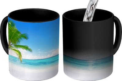 Magische Mok - Foto op Warmte Mokken - Koffiemok - Palmboom - Strand - Zee - Zomer - Magic Mok - Beker - 350 ML - Theemok