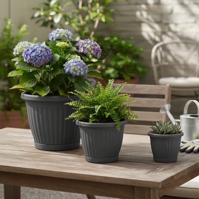 Serinova Kemer Bloempotten Set - 3-Delig - Elegant en Duurzaam - Antraciet - UV Bestendig en Winterhard
