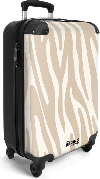 NoBoringSuitcases.com® - Handbagage koffer lichtgewicht - Reiskoffer trolley voor reizen - Zebra print met beige en wit - Cabine rolkoffer met wieltjes - Travel luggage - Hardcase valies klein - Past binnen 55x40x20 en 55x35x25