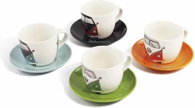 BRISA VW Collection - Volkswagen T1 Bulli Bus emaille espresso koffie thee cappuccino mok voor camping, keuken & outdoor T1 Bus- motief (set van 4/310 ml)