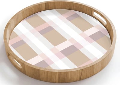 Dienblad rond 40x40 cm - Schootdienblad hout - Ruitpatroon - Aardetinten - Minimalistisch - Borrelplank rechthoek - Plateau houten dienbladen