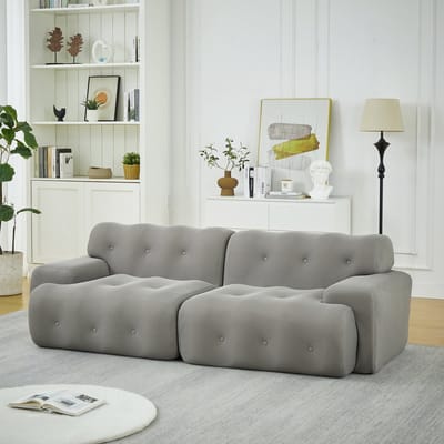REDOM - 2-Zits Bank - Brede Armleuningen En Knopen - Modern - Voor Woonkamer - Stof - Grijs - 224 X 104 X 66 Cm