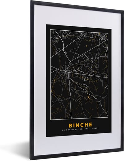 Fotolijst incl. Poster - Binche - Stadskaart - Kaart - Plattegrond - Gold - 40x60 cm - Posterlijst