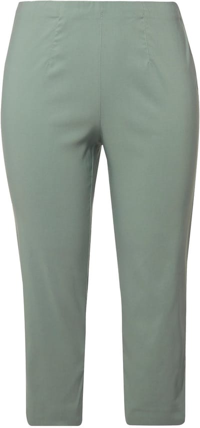Ulla Popken - Dames - Bengalin broek kuitlang elastische tailleband stretch - Licht mosgroen - Maat 64