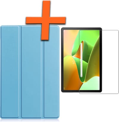 Hoesje - Geschikt voor Lenovo Tab M10 Plus (3e / 3rd Generatie) - Met Screenprotector - Trifold Bookcase - Hard Cover - Hardcover Book Case - Tablet Hoes - Lichtblauw