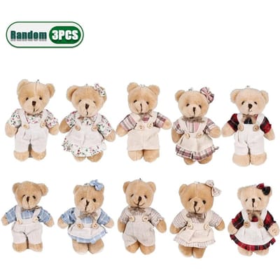 1-20 STKS Schattige Kleine Beer Pluche Draagt Kleding Koppel Sleutelhanger Cartoon Beer Bedel Sleutelhanger Sleutelring Decoratie Benodigdheden Kinderen Cadeaus beige