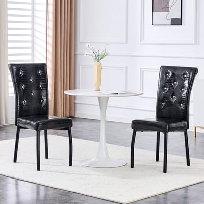 MIVRAY Eetkamerstoelen Set Van 2 - Vintage Krokodillook Met Kristalknopen - Voor Eetkamer En Keuken - Metaal PVC Zwart