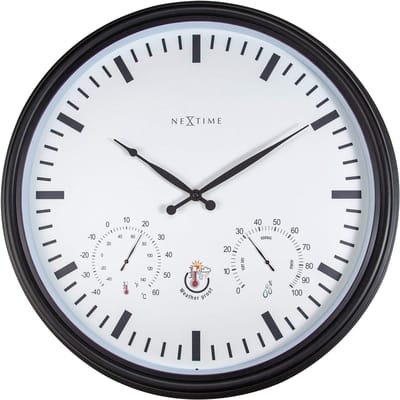 NeXtime Sunflower – Wandklok – 50.5 cm – Metaal – Zwart/Wit – Weerbestendig